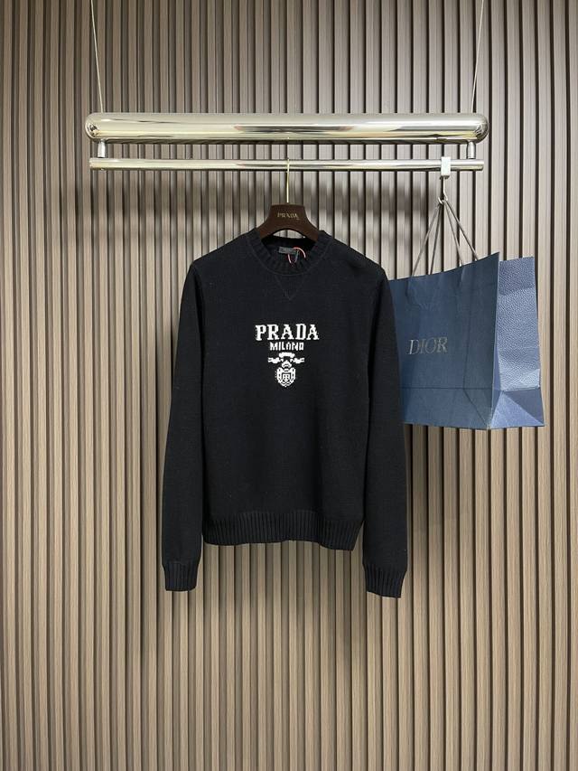 Prada jacquard round neck knitted sweater, custom-woven with 55