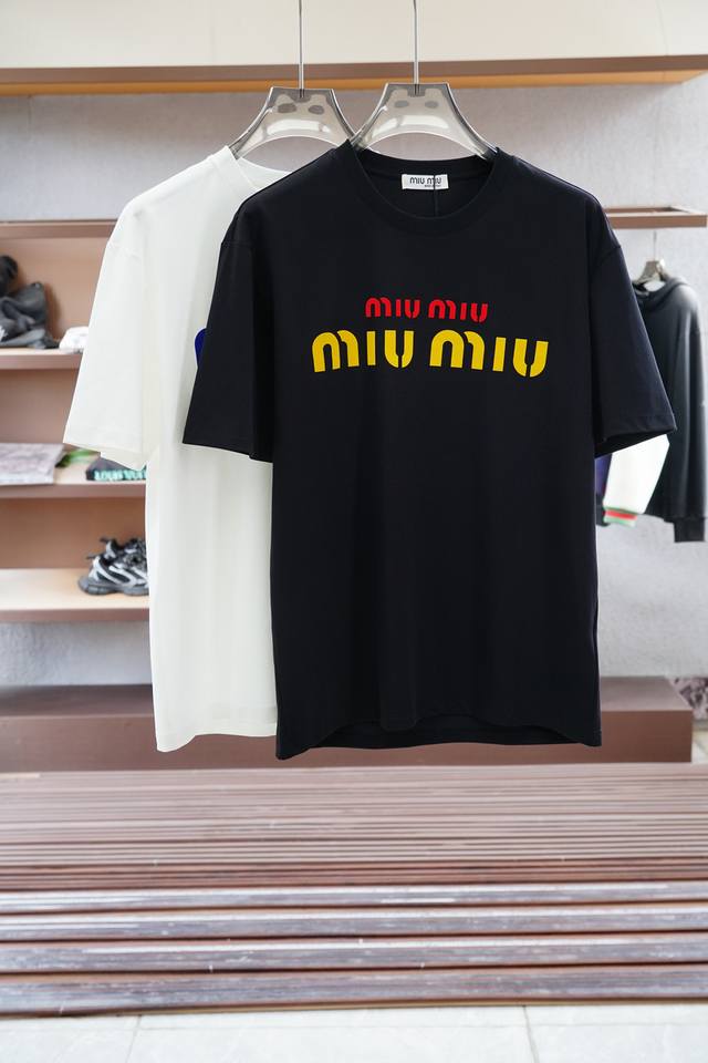 Miumiu-2025Ss new product P men's short-sleeved stylish classic round neck desig