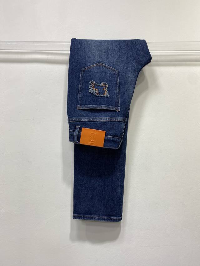 B Men's trousers small straight version, dark blue wash, with elastic Size: 29 3