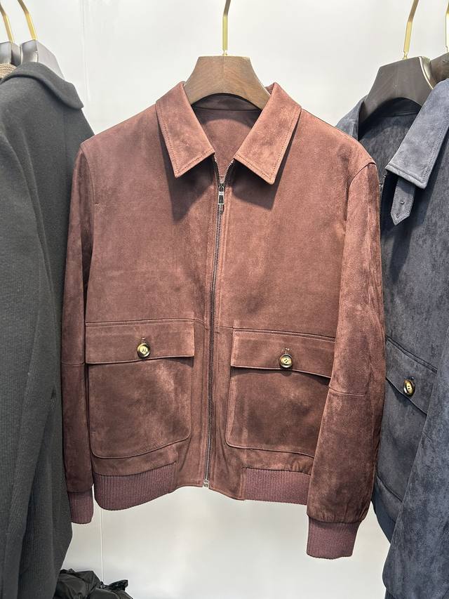 Loropiana LP autumn and winter popular classic lapel jacket Color: red coffee, k