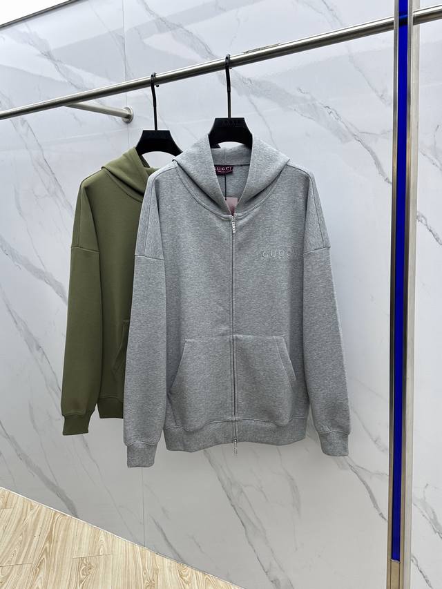 Gucc* Gucci small slogan embroidered space cotton zipper hooded sweatshirt DDD.