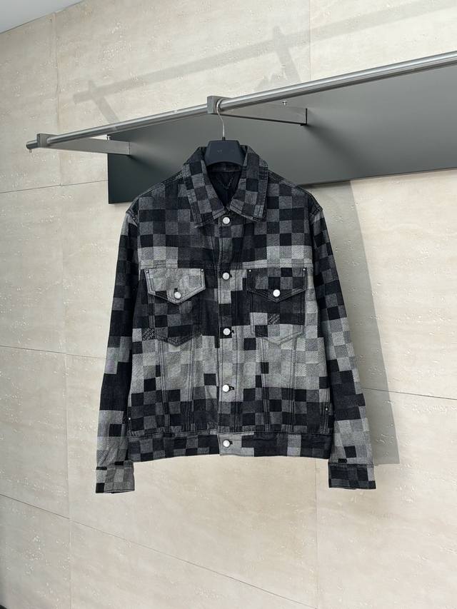 Lv Louis Black Checkerboard Mosaic Denim Jacket DDD. Originally developed with a