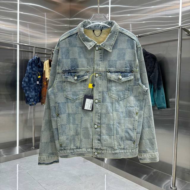 Lv Louis Pharrell checkerboard series new hottest checkerboard denim shirt jacke