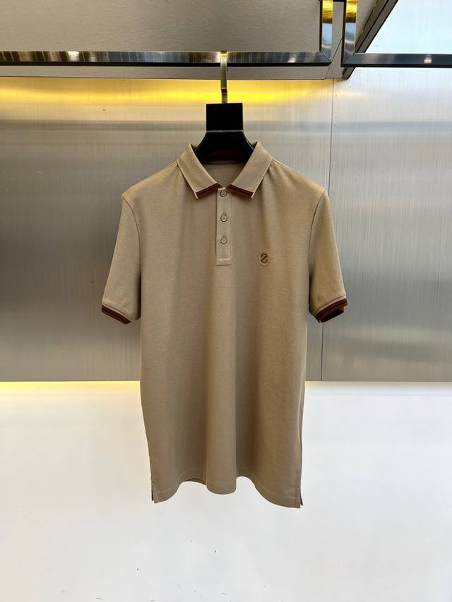 Zegna, 2025 Summer New Men's Lapel Short-Sleeved Polo Shirt. Made with 100% Sea