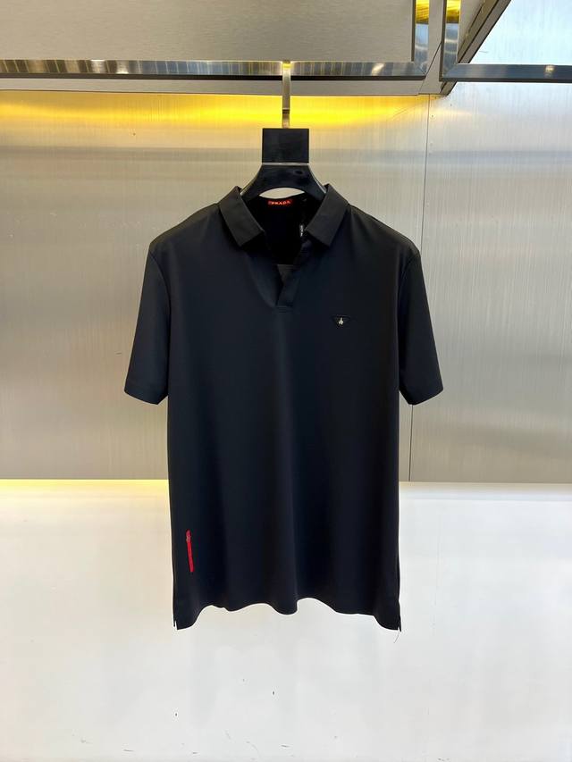 Prad, 25Ss' new spring/summer top, combed cotton seagull V-neck short-sleeved po