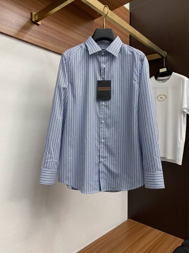 Zegna Men's Business Casual Plaid Long-Sleeved Shirt. Official Synchronized Coll