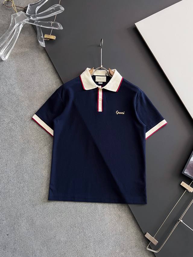 Gucc* 25Ss's latest exclusive research and development of pure cotton polo T-shi