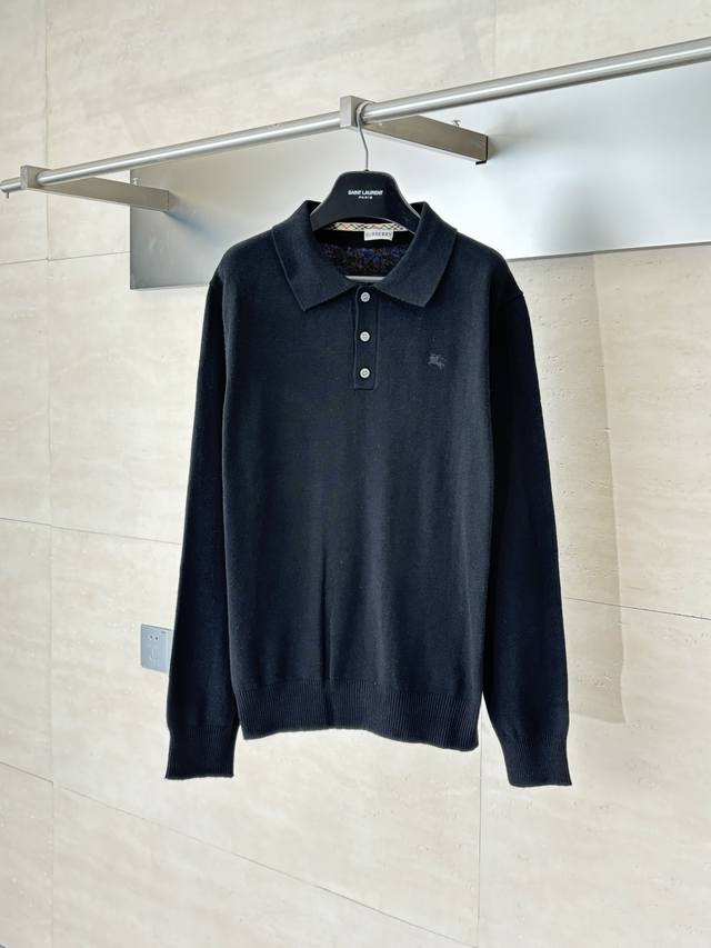 Burberr* Burberry Burberry War Horse Logo Embroidered Cashmere Polo Neck Sweater