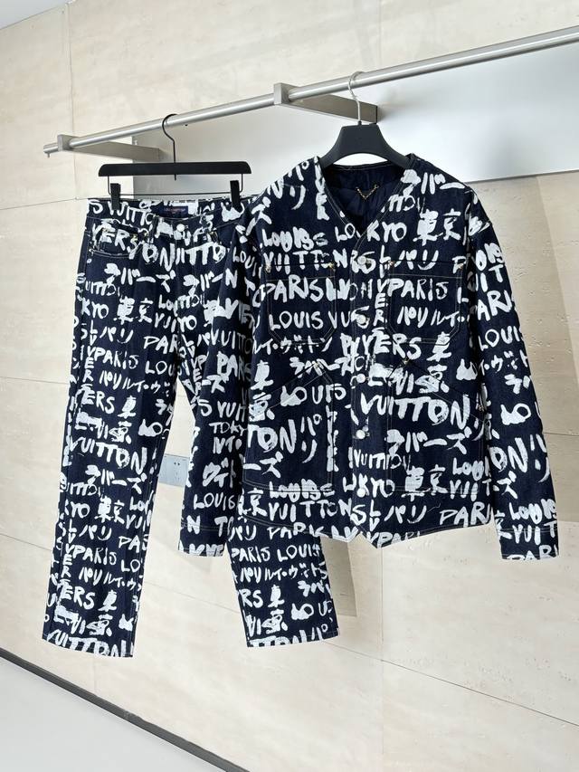 Lv Louis Fw25 Nigo collaboration V-neck graffiti denim jacket DDD. This Fw Fall/