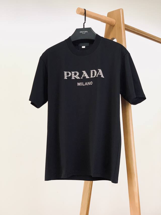 Prada's new beaded logo T-shirt for Spring/Summer 2025. This essential style is