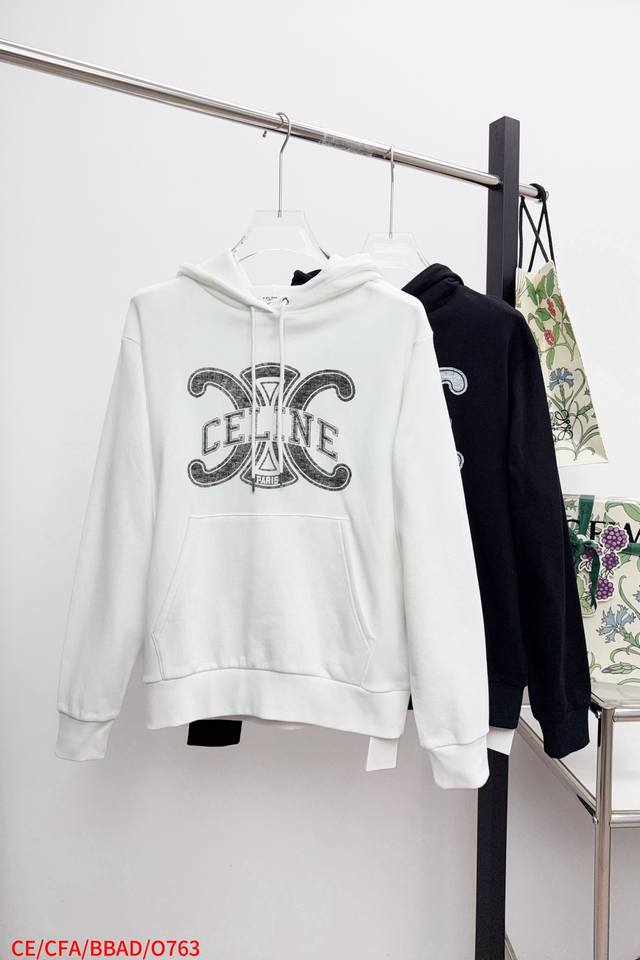 O763 Celine 25 new cotton printed sweatshirt. Soft cotton jersey with brand logo