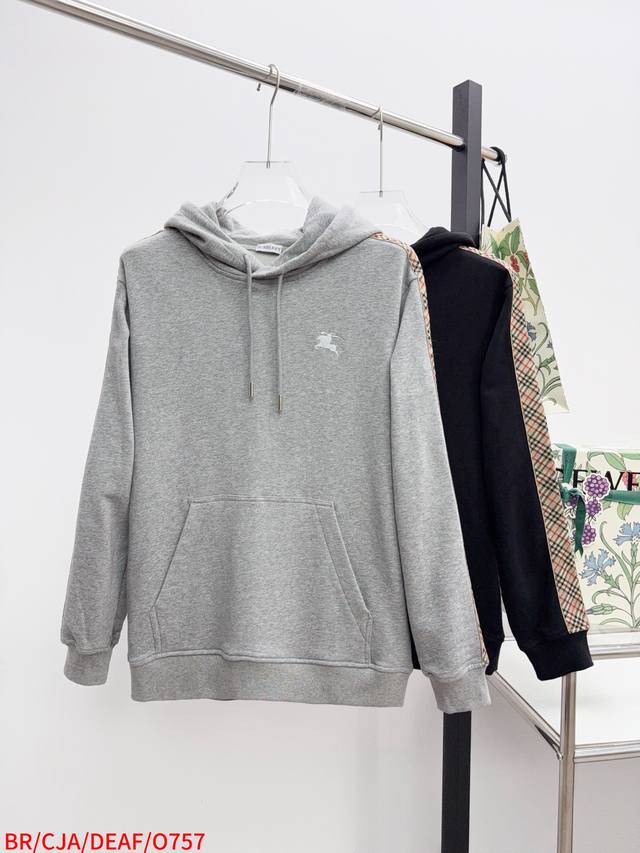 O757 Br Burberry Bbr Check Cotton Zip Hooded Sweatshirt Burberry Made of lightwe
