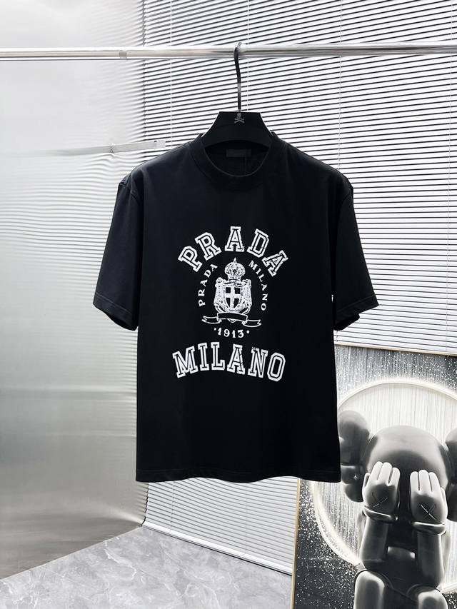 Prada's new 2025 round-neck short-sleeved T-shirt, a high-end version! Custom-ma