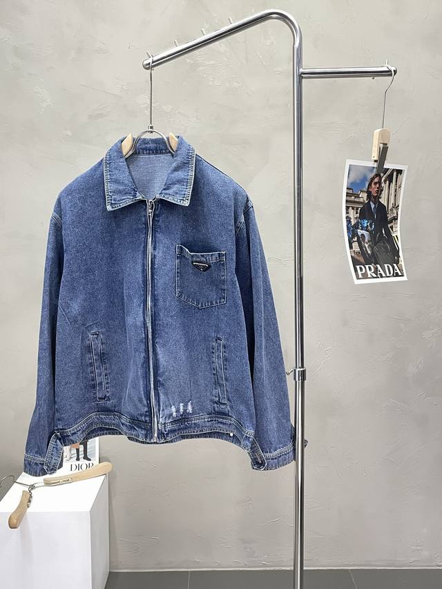 Prada exclusive new original men's casual denim jacket, breathable and comfortab