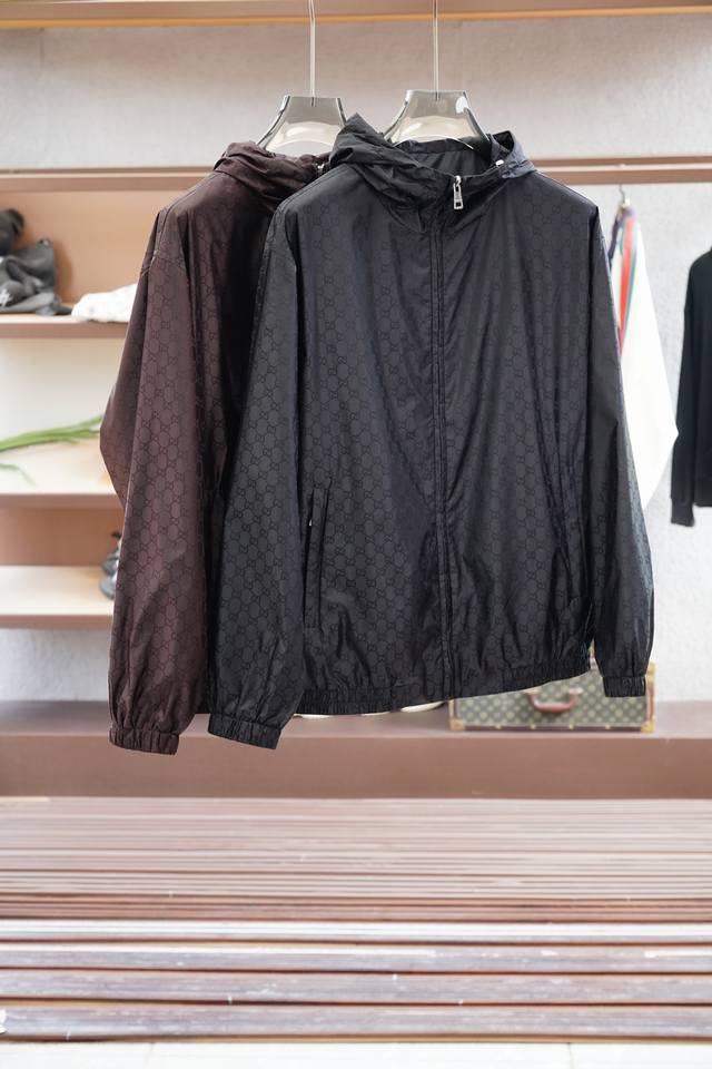 Gucci-2025Ss Early Autumn New Product Dark Pattern Jacquard Hooded Jacket. Hardw
