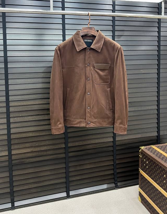 Yu C-48 Zegna Autumn/Winter 25 Fashion Lapel Elk Leather Lightweight Down Jacket