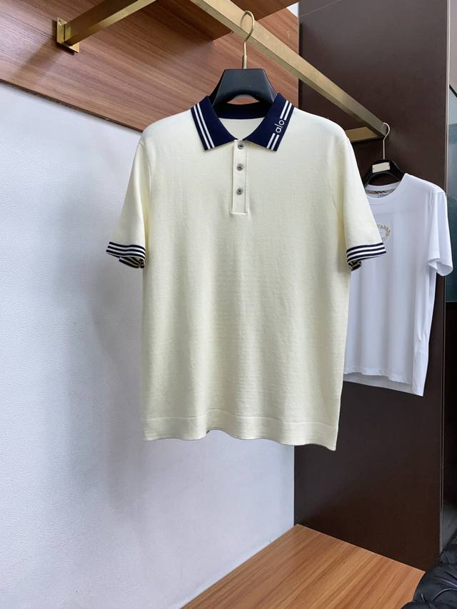 Alo Men's High-End Simple Lapel Thickened Knitted Short-Sleeved Polo Shirt, sour