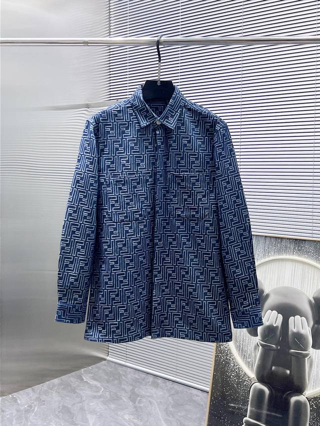 Fendi 2025Ss new men's long-sleeved denim shirt, a high-end version! Custom-made