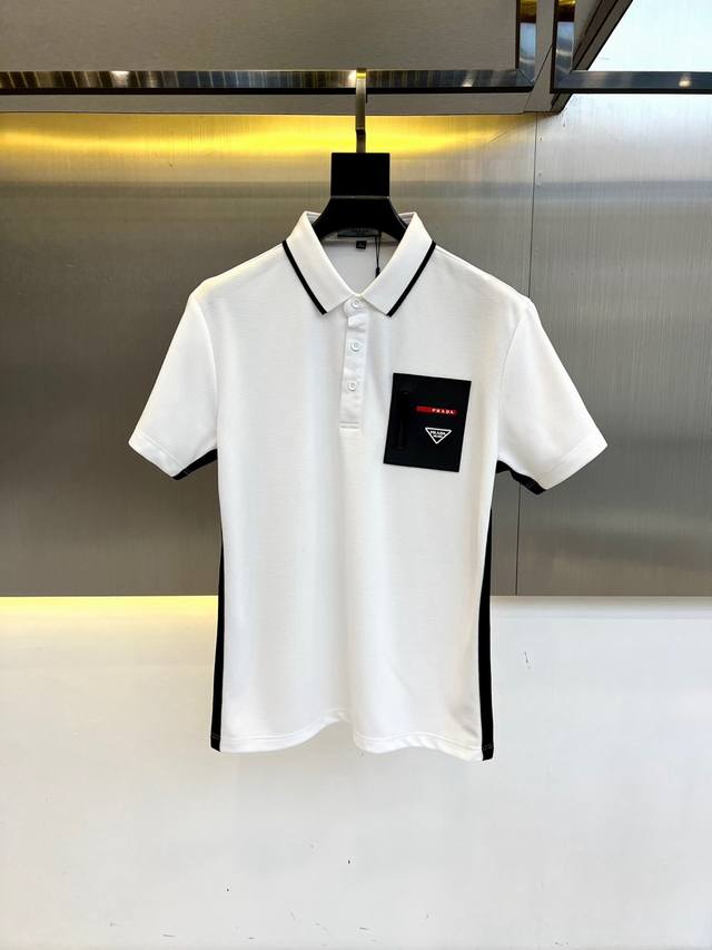 Prada, 2025 spring and summer new men's lapel pullover short-sleeved sweater sli