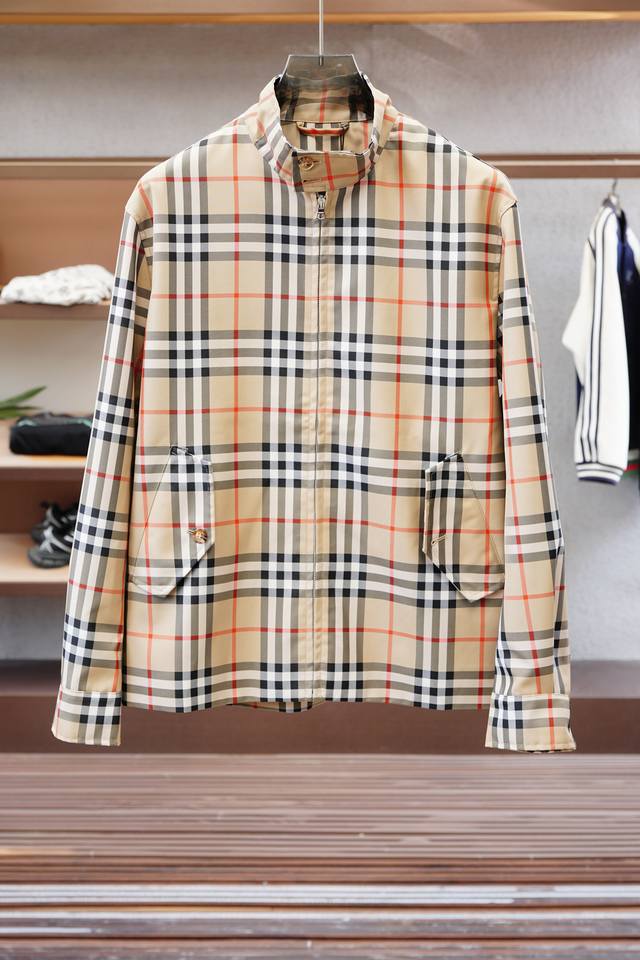 Burberry Official Website Men's Camel Check Canvas Jacket, featuring a check pat