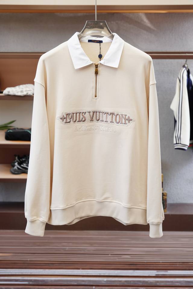 Lv Louis Vuitton-2025 Logo Cotton Zipper Sweatshirt Fabric: 16S Single Yarn + 6S