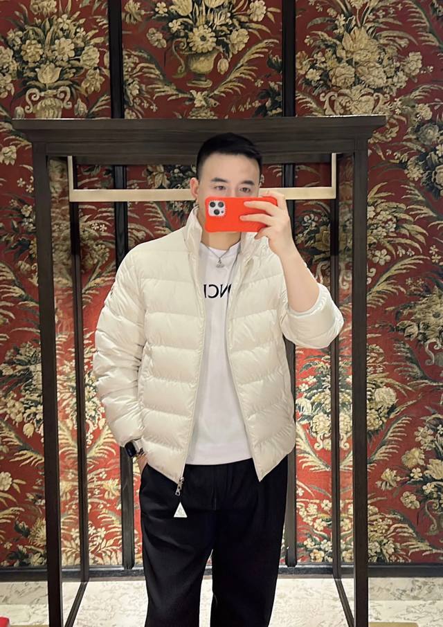 Upper body effect | Moncler Baudinet men's short down stand collar jacket. Ultr