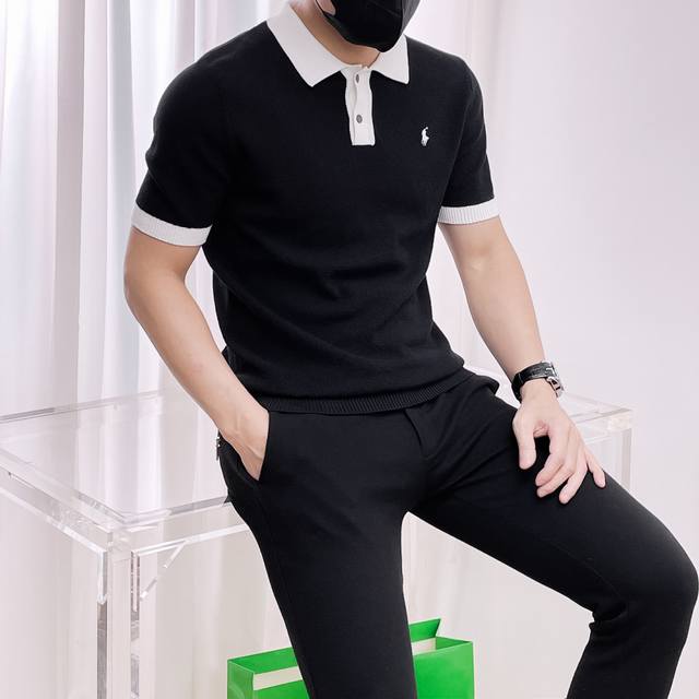 2025 Autumn/Winter new men's top-grade lapel knitted short-sleeved T-shirt, feat