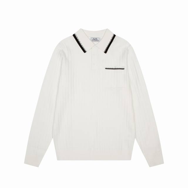 Hermes' new autumn and winter knitted stretch lapel T-shirt features a stylish c