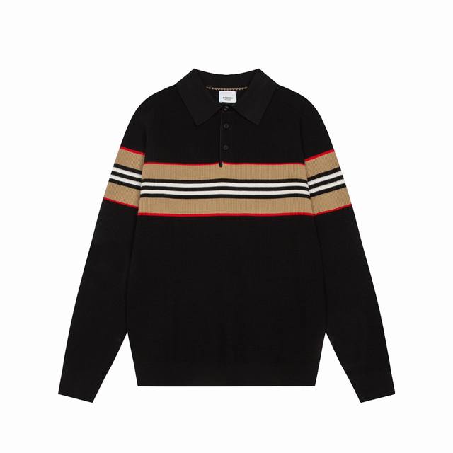 Bbr Burberry's new autumn and winter knitted stretch lapel long sleeves, men's f