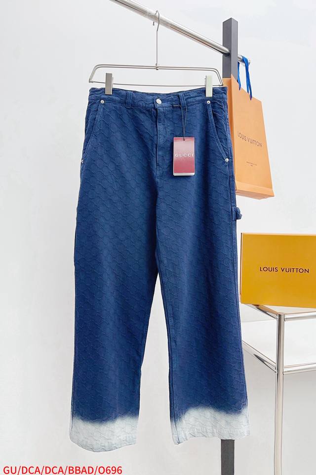 Top and pants O696 Gu Gucci obscure double G jacquard lapel denim trousers Impor