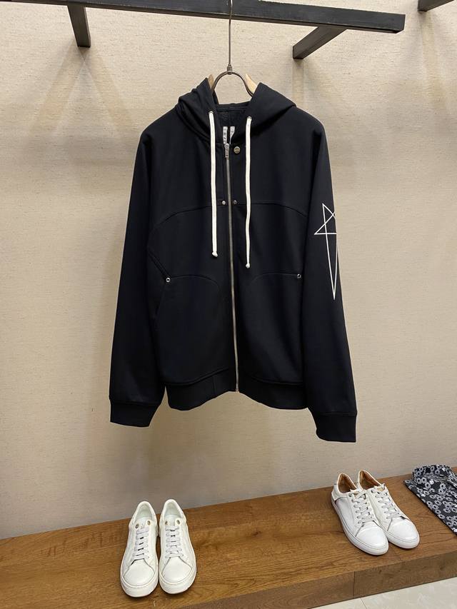 Ro Rick Owens' new zip-up hooded cotton jacket features a unique cut and patchwo