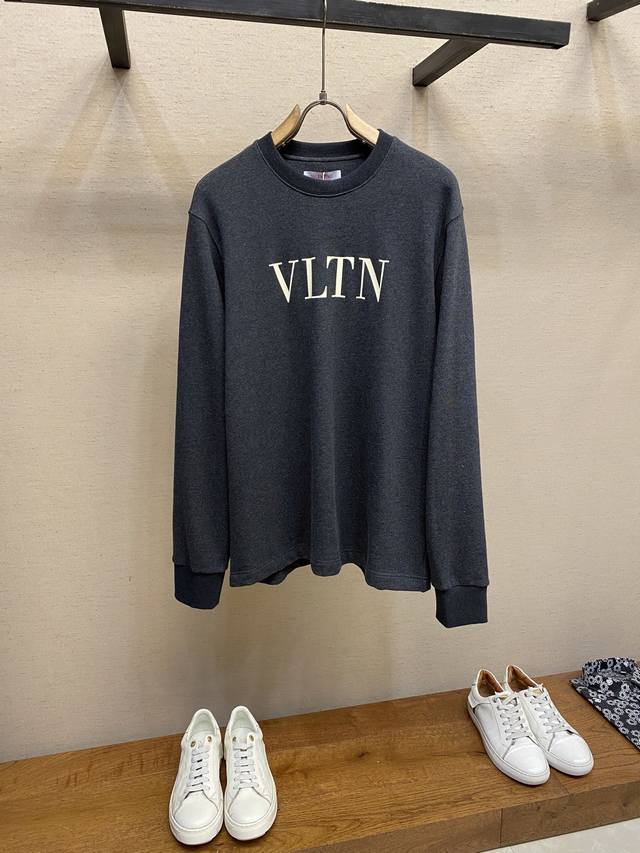 Vlt Valentino new round neck loose cotton long sleeves Logo letter print black r