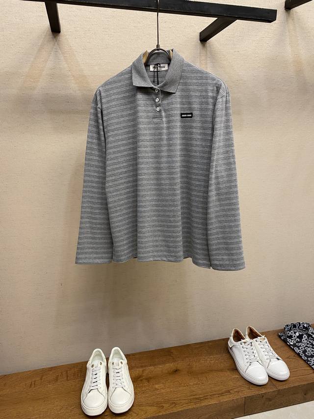 Miumiu Striped Polo Long Sleeve Customized luxury 60s double-strand high-density