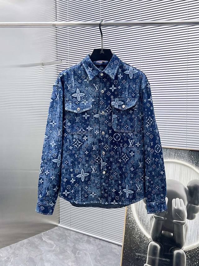 Louis Vuitton Lv 2025Ss new long-sleeved denim shirt, a high-end version! Custo