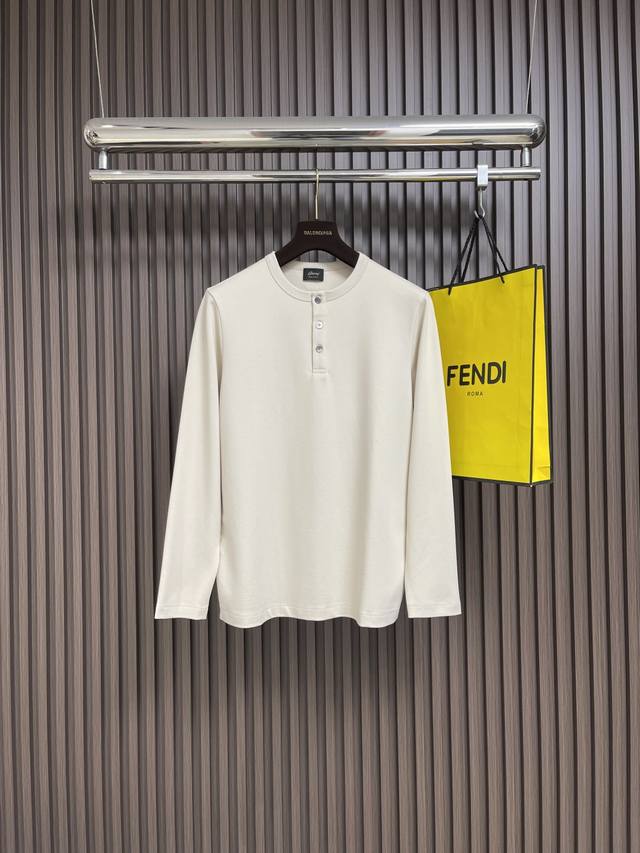 Brioni's men's Henry collar long-sleeved T-shirt, with its seemingly simple desi