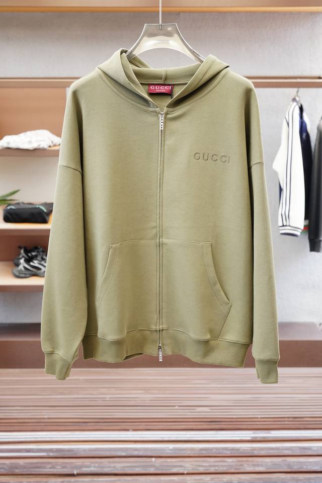 Gucci Logo Cotton Zipper Sweatshirt Fabric: 16S single yarn + 6S fish scale cott