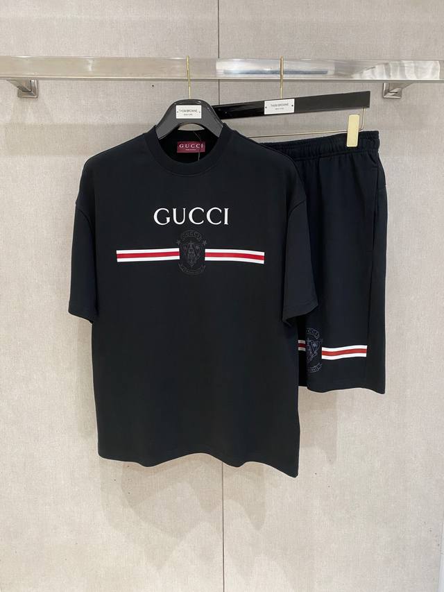 25Ss Gucci heavyweight round neck short-sleeved T-shirt and shorts set, made of