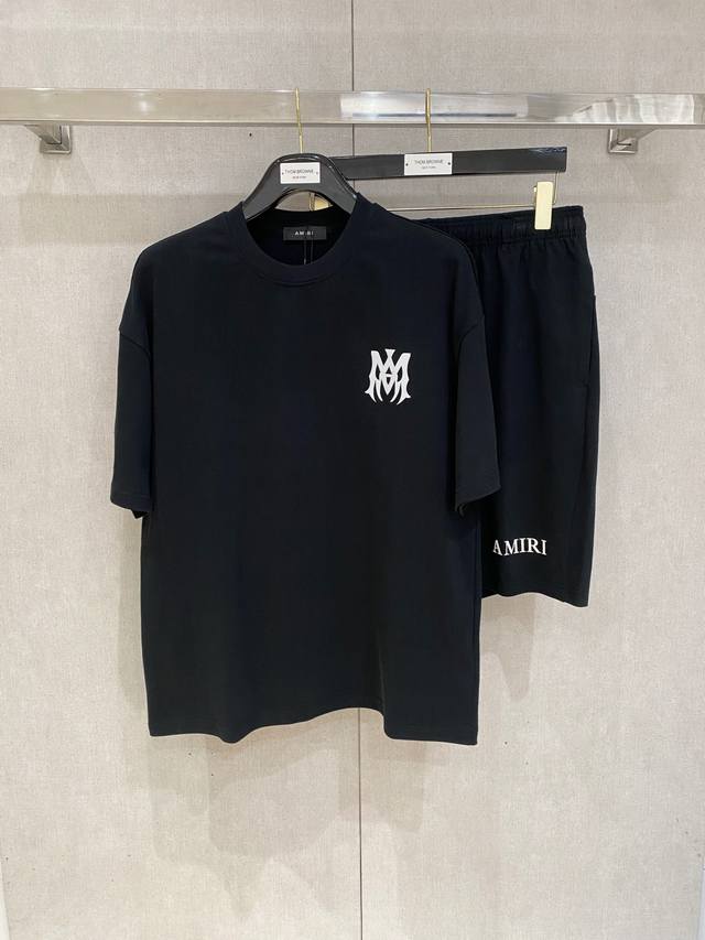 25Ss Amiri heavyweight round neck short-sleeved T-shirt and shorts set, made of