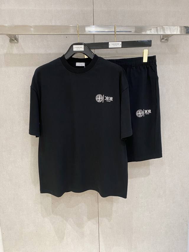 25Ss Dior Homme heavyweight round neck short-sleeved T-shirt and shorts set, mad