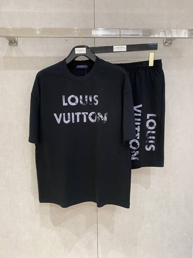 25Ss Louisvuitton heavyweight round neck short-sleeved T-shirt and shorts set, m