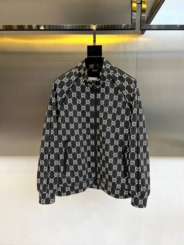 Gucci, 25S Double G Monogram print stand-up collar jacket DDD. This jacket featu