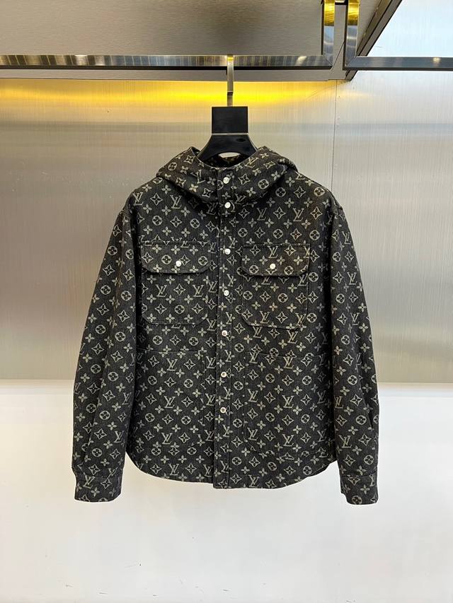 Lv Donkey, 25S classic monogram hooded jacket, dark grey base embellished with l