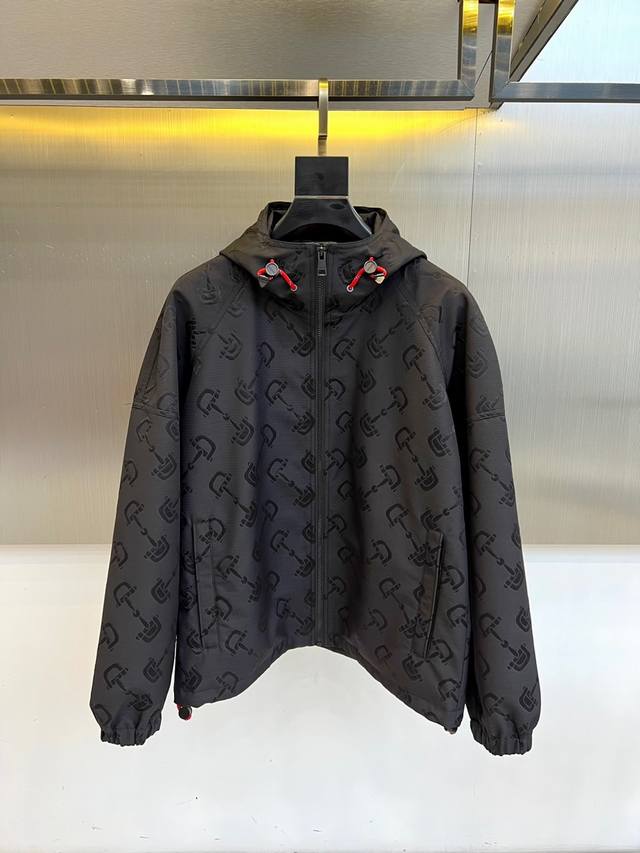 Gucc, Gucci, Dark Pattern Hooded Jacket DDD. Matte black fabric features a 3D da