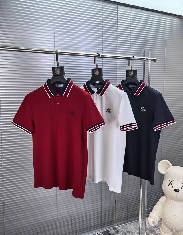 Prada. Spring/Summer 25 new original men's lapel polo shirt, short-sleeved T-shi