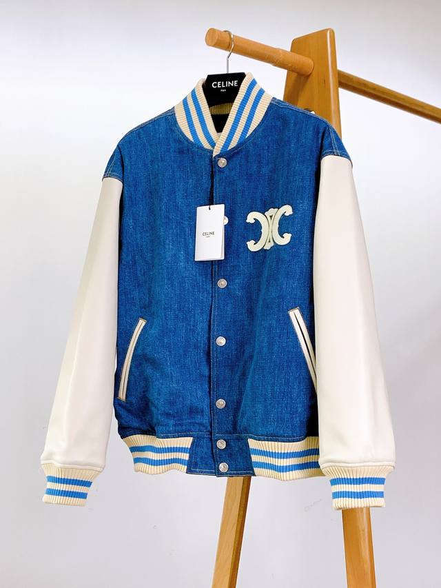 The Celine Triomphe Trail Baseball Puffer Jacket is based on a classic baseball