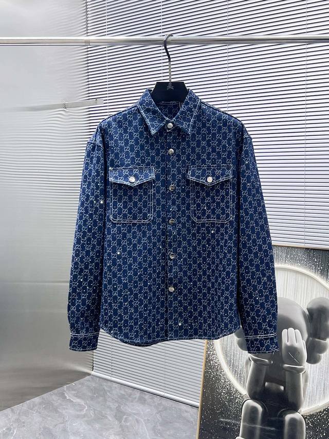 Gucci's new 2025Ss long-sleeved denim shirt, a high-end version! Custom-made fab
