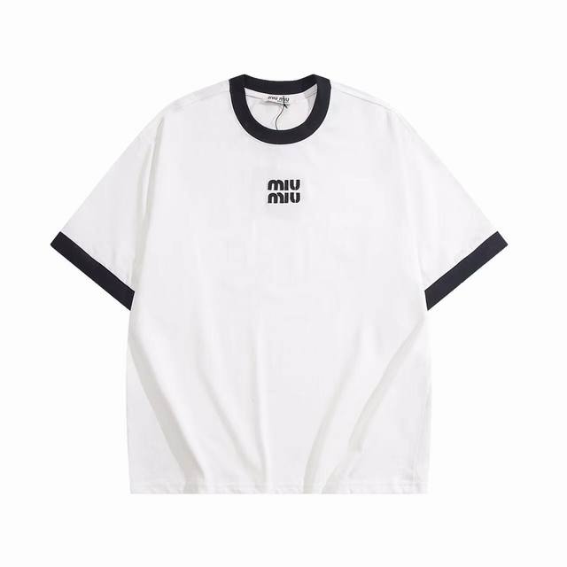 Miumiu color-blocked short-sleeves, normal version, unisex style! The highest ve