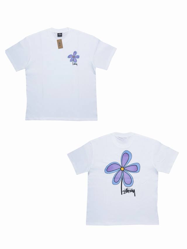 S277# Stussy Ss22 Flower Tee Flower print round neck short-sleeved T-shirt, unis
