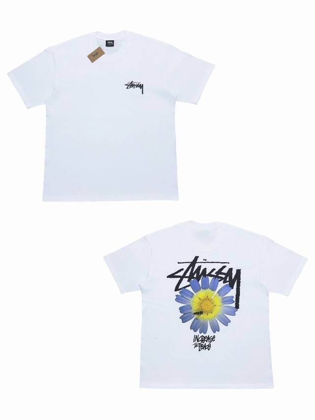 S281# Stussy Fw22 Itp Flower Tee Daisy print round neck short-sleeved T-shirt, u
