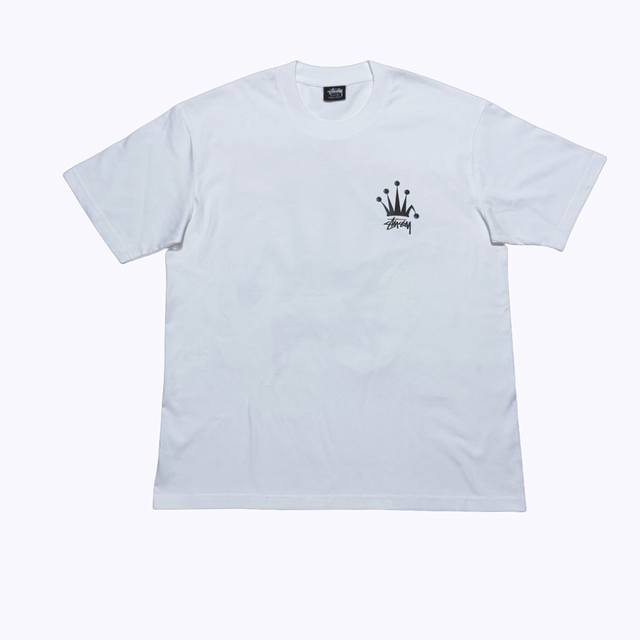 S237# White background Stussy crown logo printed short-sleeved T-shirt, unisex s